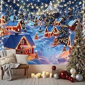 Недорогие рождественский гобелен висит-Рождественский подвесной гобелен, снежная деревня, снежный замок, большая настенная живопись, декор, одеяло, занавеска, дом для отдыха, спальня, гостиная, праздничное украшение для вечеринки,
