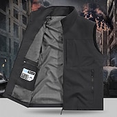 preiswerte Herren Angelweste-Herren Outdoor-Weste Weste Angelweste Outdoor Täglich Mode Lässig Frühling Herbst Tasche Polyester Bequem Einfach Reisverschluss Stehkragen Normale Passform Schwarz Rote Khaki Armeegrün Weste