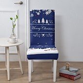 abordables Funda para silla de comedor-Funda para silla de comedor navideña, 1/2/4/6 piezas, funda para taburete, funda de poliéster con estampado geométrico, protector decorativo para silla navideña para el hogar