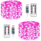 olcso USB-tápellátás-2 db 20 m/66 láb 200 led gyöngy karácsony halloween esküvői party fesztivál tündér fényfüzér beltéri és kültéri udvari kerti dekoráció fényfüzér usb tápegység 8 funkciós távirányító