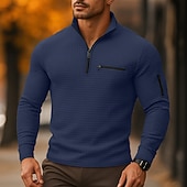 preiswerte Herren Klassisches Polo-Herren Waffel-Poloshirts Urlaub Arbeit Viertelreißverschluss Langarm Mode Bequem Farbblock Reißverschluss Tasche Frühling &amp; Herbst Normale Passform Schwarz Weiß Marineblau Orange Waffel-Poloshirts