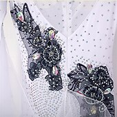 economico Abbigliamento da Competizione-abito da ballo da sala da ballo moderno da competizione in pizzo bianco con diamanti da donna