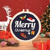 preiswerte Sammlerstücke-Weihnachtsstickerei-Sets, DIY-Stanznadel-Starterset, handgefertigtes Handarbeitsset für Anfänger, Stoffmaterialpaket mit Feiertagsmotiv, handgefertigtes Kunsthandwerkszubehör für