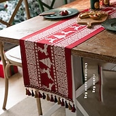 abordables Cuisine de noël-Chemin de table de Noël décoration de table jacquard en chenille décor de table à manger de Noël avec pendentif décor de table festif pour Noël