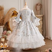 preiswerte Kleider-Rokoko Steampunk schick Maxi Partykostüm Zubehör Glockenärmel Prinzessin Schleife Retro Ballkleid Spitzkragen Kostüm Mädchen königlich Weihnachten Halloween Karneval Maskerade Hochzeitsfeier Festival