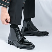 economico Stivali da vestiti-stivaletti chelsea da uomo neri lucidi con finitura lucida, eleganti scarpe eleganti slip-on per eventi formali, abbigliamento da ufficio e occasioni speciali