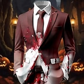 お買い得  ハロウィンのアウターウェア-男性用 ブレザージャケット コート 快適 高通気性 アーティスティック カジュアル パーティーイブニングウェア 日常 祭り 3Dプリント ボタン マルチポケット オールシーズン ノッチドラペル 長袖 赤1 赤3 ルビーレッド