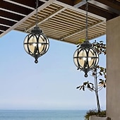 economico Luci a sospensione-lampade a sospensione per esterni, lampada a sospensione esterna portico impermeabile lampadario in metallo nero con globo di vetro trasparente con struttura in gabbia di ferro, lanterna esterna per