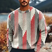 billige gensere med trykk for menn-Herre Geometrisk Fargeblokk Stripet Pullover genser Strikketøy Crewneck Fritid Feriereise Hjem Gate 3D-utskrift Strikking Hold Varm Langermet Vår Høst Vinter Rød Blå Lilla
