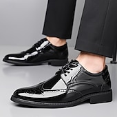 cheap Oxford Shoes-Men's Black Patent Leather Oxford Shoes Lace-Up Formal Dress Shoes Glossy Business Wedding Footwear for Groom, Office, Banquets, Parties, Evening Events and Smart Gentleman Style