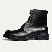 levne Prémiové kožené boty-Pánské hnědé kotníkové boty s brogue vzorem, klasický design s křídlovým hrotem, robustní outdoorové pracovní boty pro volný čas v podnikání, cestování a každodenní nošení