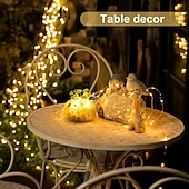 abordables Guirlandes lumineuses à piles-Lot de 2 guirlandes lumineuses à 200 LED, 20 m/66 pieds, pour Noël, Halloween, mariage, fête, festival, décoration intérieure et extérieure, avec boîtier à piles étanche AAA et télécommande