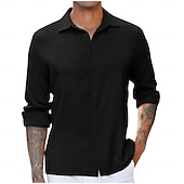 ieftine cămăși casual pentru bărbați-Bărbați Cămașă Cămașă casual Camașă cu nasturi Negru Roșu-aprins Bleumarin Albastru regal Trifoi Manșon Lung Simplu Rever Casual Zilnic Îmbrăcăminte Elegant Modă