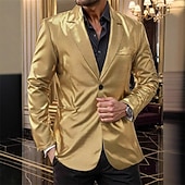 levne Pánské klasické blejzry-Pánské Blejzr Koktejlový večírek Svatebnívečírek Disko Módní Na běžné nošení Jaro Podzim Polyester Bez vzoru Kapsy Knoflíky Pohodlné Jednořadé Blejzr Zlatá