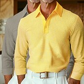 preiswerte Herren Klassisches Polo-Herren Waffel-Poloshirts Golfshirt Langarm Kragen Revers Frühling Herbst Ganzjahres Einfach Texture Basic Modern Lässig 2 teilig Knöpfe Straße Lässig Sport A B C Top T-Shirt für Herren