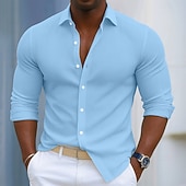 economico camicia da uomo con bottoni-Per uomo Camicia Camicia di Velluto a Coste Camicia con Bottoni Bianco Rosa Blu Kaki Manica Lunga Semplice Collo ripiegato All&#039;aperto Vacanza Bottonato Abbigliamento Moda Streetwear Classico Casual