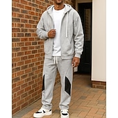 Χαμηλού Κόστους Αθλητικά κοστούμια-Ανδρικά Φερμουάρ με φερμουάρ Φόρμα 2 τεμαχίων Σετ Φόρμας Σακουλιασμένος με τσέπη Συνδυασμός Χρωμάτων Ρούχα σύνολα Φθινόπωρο Μαύρο Σκούρο μπλε Πεζοπορία Επάγγελμα Για Υπαίθρια Χρήση Ελαφρύ Μακρυμάνικο