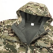 baratos jaqueta esportiva-Homens Casaco exterior Jaqueta Softshell Jaqueta de Trilha Férias Diário A Prova de Vento À Prova-de-Água Bolsos Outono Inverno Tecido Côr Camuflagem Moda Clássico Com Capuz Padrão Cinzento Verde