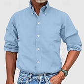 preiswerte Button-Down-Hemden für Herren-Herren Hemd Kleidhemd Durchgeknöpft Hemd Einfach Geschäft Täglich Schwarz Weiß Gelb Rosa Langarm Umlegekragen Sommer Frühling Bekleidung
