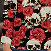 billiga Flickans Halloween kostymer-Halloween Flickor 3D Blommig Dödskalle T-shirt Långärmad Vår Höst Mode Grundläggande Barn 4-12 år Rund hals Utomhus Ledigt Dagligen Normal