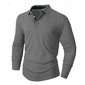 preiswerte Klassisches Poloshirt für Herren-Herren Golfshirt Golf Poloshirts Arbeit Lässig Revers Langarm Basic Modern Einfach Tasche Knöpfe Frühling Herbst Normale Passform Schwarz Weiß Marineblau Dunkelgrün Khaki Armeegrün Golfshirt