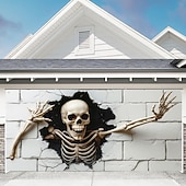 halpa Halloweenin autotallin ovipeite-halloween-autotallin oven suojus valkoinen kallo roikkuva seinävaate kummitustalon koristelu kammottava ulkokäyttöön halloween-sisustus aavemainen kauhujuhlatarvikkeet piha puutarha autotallin