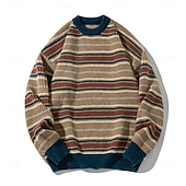 preiswerte Herrenpullover-Herren Weihnachtspullover Pullover Strickpullover Gerippt Stricken Normale Oberteile Gestrickt Gestreift Rundhalsausschnitt Mode Basic Urlaub Alltagskleidung Bekleidung Herbst Winter Khaki Dunkelgray