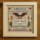 cheap Sewing &amp; Knitting &amp; Crochet-US 250th Anniversary Cross Stitch Kit Personalized Patriotic Cross Stitch Kits Commemorative Embroidery for Beginners Stamped and Counted Style Gifts for Veterans Military Fans