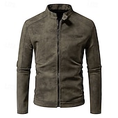 economico Giacca in ecopelle-Per uomo Giacca in Ecopelle Giacca da Biker Giacca da Moto Vacanza Quotidiano Antivento Caldo Tasca Autunno Inverno Semplice Moda Classico Collo alla coreana Regolare Nero Marrone Verde Giacca