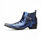 cheap Premium Leather Boots-Men's Premium Cowhide Blue Croc Pattern Leather Chelsea Boots, Stylish Harley Motorcycle Boots for Rock Concerts, Parties, Nightclub Fashion and Stage Wear