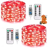 olcso USB-tápellátás-2 db 20 m/66 láb 200 led gyöngy karácsony halloween esküvői party fesztivál tündér fényfüzér beltéri és kültéri udvari kerti dekoráció fényfüzér usb tápegység 8 funkciós távirányító