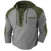 levne Ležérní tričko Henley-Pánské Vaflové tričko Waffle Henley košile Dlouhý rukáv Kapuce Jaro &amp; podzim Pevná barva Módní Šňůrky Kapsy Slátanina Venkovní Večírek ulice Černá Šedá Vodní modrá Top tričko pro muže