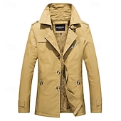 billiga Trenchcoat för män-Herr Fleece-jacka Peacoat Trenchcoat Semester Dagligen Höst Vinter 100 % bomull Håller värmen Ytterkläder Kläder Mode Klassisk Slät Ficka Kavajslag Enkelknäppt