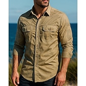 abordables Tapas-Hombre camisa cargo Camisa para senderismo Manga Larga Cuello Vuelto Camiseta Al aire libre Transpirable Algodón Color Camuflaje Verde Ejército Caqui Gris Tenis Golf Corriendo