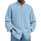 preiswerte Freizeithemden für Herren-Herren Hemd Waffelhemd Freizeithemd Knopfhemd Schwarz Weiß Wein Marineblau Blau Langarm Einfach Revers Lässig Täglich Bekleidung Mode Streetwear