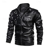 economico Giacca in ecopelle-Per uomo Giacca in Ecopelle Giacca da Biker Giacca da Moto Vacanza Quotidiano Antivento Tasca Primavera Autunno Semplice Moda Classico Collo alla coreana Regolare Nero Marrone Giacca