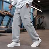 お買い得  スウェットパンツ-男性用 カーゴパンツ スウェットパンツ フリースパンツ ワイドレッグスウェットパンツ アスレチックパンツ ドローストリング 弾性ウエスト マルチポケット 平織り 吸汗性 高通気性 全長 アウトドア スポーツ・アウトドア カジュアル 旅行度假风 ファッション ブラック ネイビーブルー