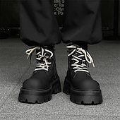 abordables Bottes de travail-Homme Bottes Bottes de Travail Marche ancien Quotidien PU Augmentation de la hauteur Confortable Bottes Mi-Mollet À lacets Noir Automne Hiver