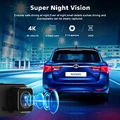 رخيصةأون مشغلات DVR للسيارات-كاميرا سيارة عالية الدقة 4K1080P ثنائية العدسة مع إمكانية الاتصال بالهاتف المحمول وجهاز تسجيل فيديو رقمي مخفي للمركبات.