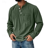 levne Ležérní tričko Henley-Pánské Retro Tričko Henley Tričko Tričko Dlouhý rukáv Retro Na běžné nošení Ležérní Jaro Podzim Celý rok Černá Růžová Fialová Vodní modrá Trávová zelená Henley Tričko Henley