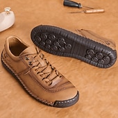 cheap Casual Lace-Up Shoes-Men's Brown Lace-Up Casual Shoes with Stitched Detailing, Comfortable Design for Daily Wear, Outdoor Adventures and Weekend Getaways