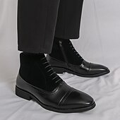 preiswerte Kleiderstiefel-Schwarze High-Top-Stiefel aus Kunstleder für Herren mit stilvollem Design und elastischen Seiten, perfekt für formelle Anlässe, die Arbeit und elegante Freizeitkleidung