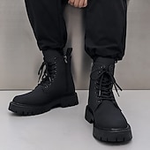 Svarte herrestøvler med snøring og glidelås på siden til kamp, slitesterkt kunstskinn, militærinspirert stil for utendørs-, arbeids- og streetwear-mote billige Arbeidsstøvler-Svarte herrestøvler med snøring og glidelås på siden til kamp, slitesterkt kunstskinn, militærinspirert stil for utendørs-, arbeids- og streetwear-mote