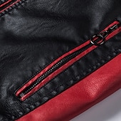 economico Giacca in ecopelle-Per uomo Giacca in Ecopelle Giacca da Biker Giacca da Moto Vacanza Quotidiano Antivento Patchwork Tasca Primavera Autunno Semplice Moda Classico Collo alla coreana Regolare Nero Bianco Rosso Marrone
