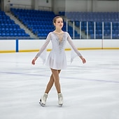 Χαμηλού Κόστους Φορέματα Καλλιτεχνικής Πατινάζ-Φόρεμα για φιγούρες πατινάζ Γυναικεία Κοριτσίστικα Patinaj Φορέματα Λευκό Κουρελού Οπή για τον αντίχειρα Δίχτυ Σπαντέξ Ελαστικό Εκπαίδευση Εξάσκηση Επαγγελματική Ενδυμασία πατινάζ Κρύσταλλο / Στρας