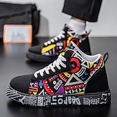 お買い得  カジュアルスニーカー-大胆なデザインのメンズの赤と白のグラフィックハイトップスニーカー。カジュアルな外出、パーティー、普段使いにぴったりのトレンディなストリートスタイル。