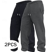 billiga Raka ben-Herr Joggingbyxor Fleecebyxor Långbyxor Casual byxor Träningsbyxor med raka ben Snörning Elastisk midja Flerpack Slät Komfort Varm Fullängd Utomhus Dagligen Utekväll Mode Etnisk Stil Lös passning