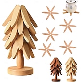abordables Décoration de Table et de Salle à Manger-ensemble de dessous de plat en bois naturel, 3/4/5 dessous de plat en bois &amp;1 support comme un sapin de Noël, dessous de plat de cuisine pliable naturel pour casseroles, poêles, bols &amp;théières