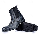 cheap Premium Leather Boots-Men's Brown Leather Work Boots – Vintage Cowhide Lace-Up Ankle Shoes with Rugged Sole for Construction, Outdoor Adventure and Casual Daily Wear