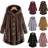 levne Fleece-lined bundy-Dámské Šerpa bunda Mikina s kapucí Pohodlné Prodyšné Kapsy Knoflíky Módní Na běžné nošení Bez vzoru Dovolená ulice Ležérní Denní nošení Jednořadé Standardní Kapuce Volný Dlouhý rukáv Svrchní oděvy